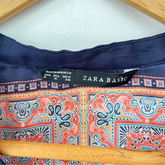 Zara Multicolor Print 3/4 Kimono Sleeve Oversized Boho Vneck Tunic Blouse - Picture 10 of 11